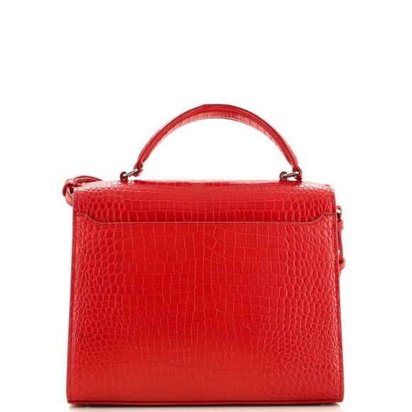 Saint Laurent Cassandra Top Handle Bag Crocodile Embossed Leather Medium Red - Picture 3 of 8